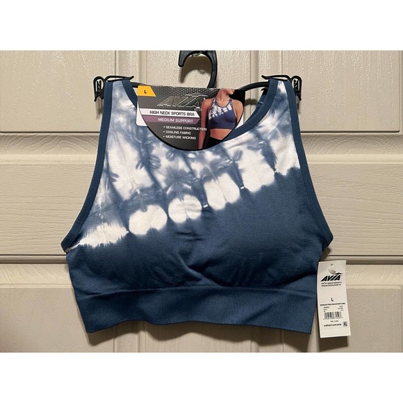Avia Women's Seamless High Neck Medium Support Sports Bra Blue Size X-Large NEW - Picture 4 of 6